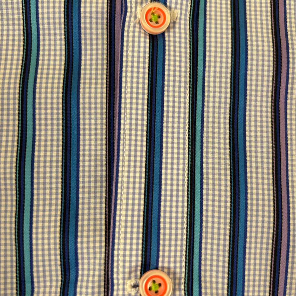 ROBERT GRAHAM Flip Cuff Striped Gingham Button Down Shirt Blue Purple 2XL - Picture 11 of 16